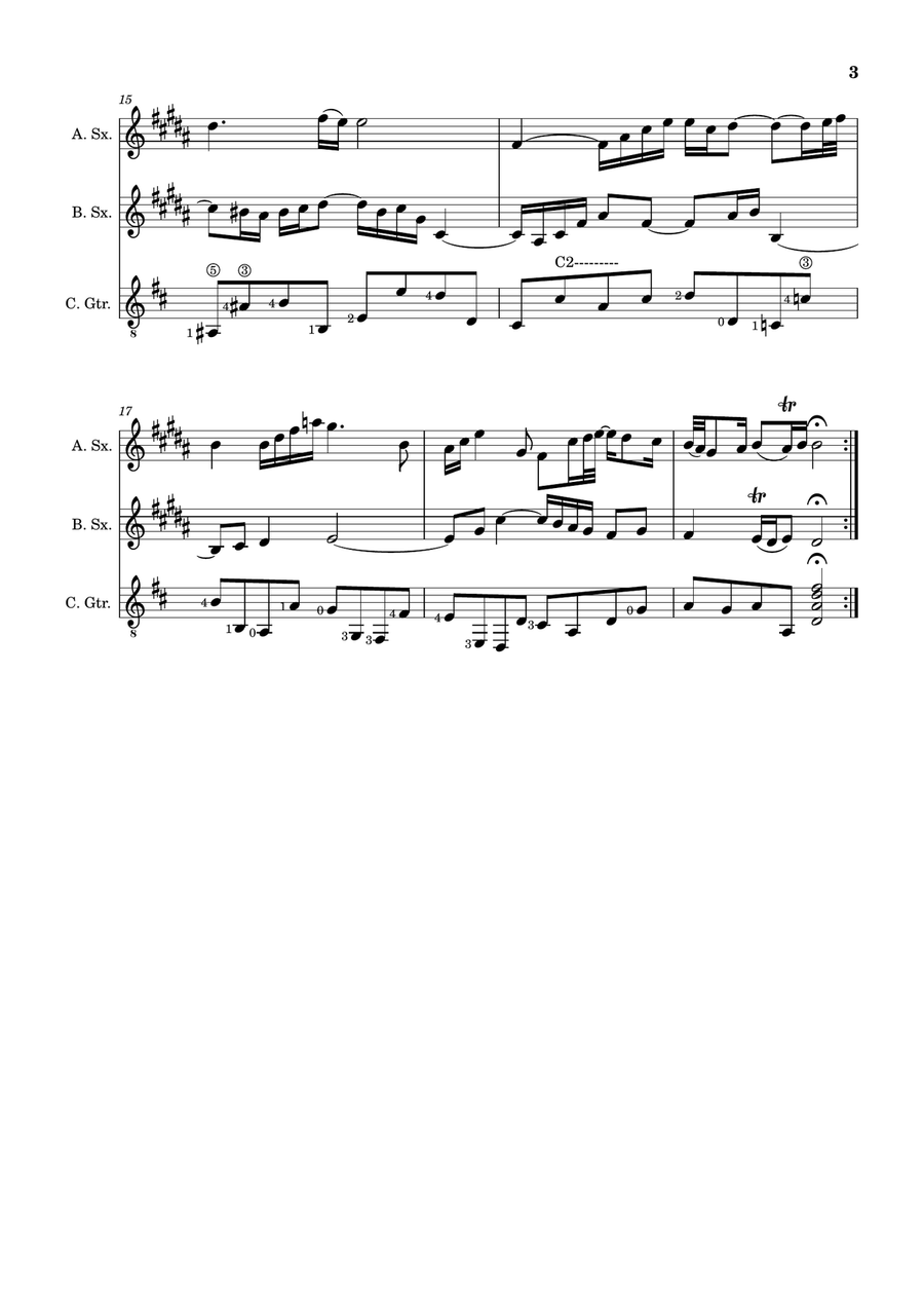 Air on the G String. For A. Sax, B. Sax and Guitar. Score and Parts. Small Ensemble scores gallery preview page 3