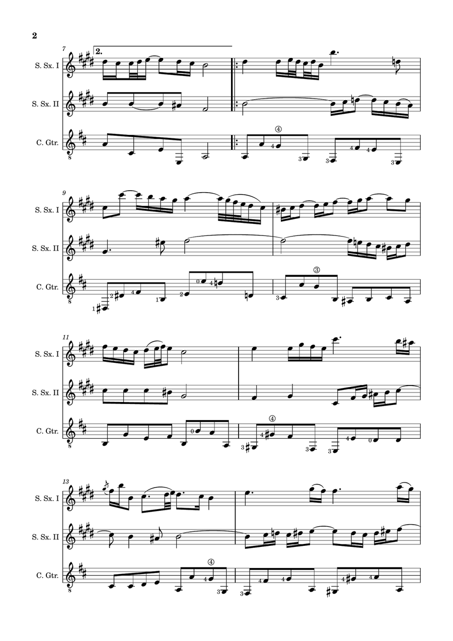 Air on the G String. For Soprano Sax Duet and Guitar. Score and Parts. Small Ensemble scores gallery preview page 2