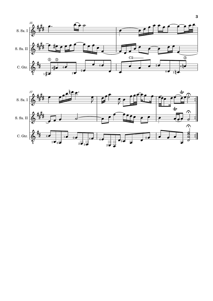 Air on the G String. For Soprano Sax Duet and Guitar. Score and Parts. Small Ensemble scores gallery preview page 3