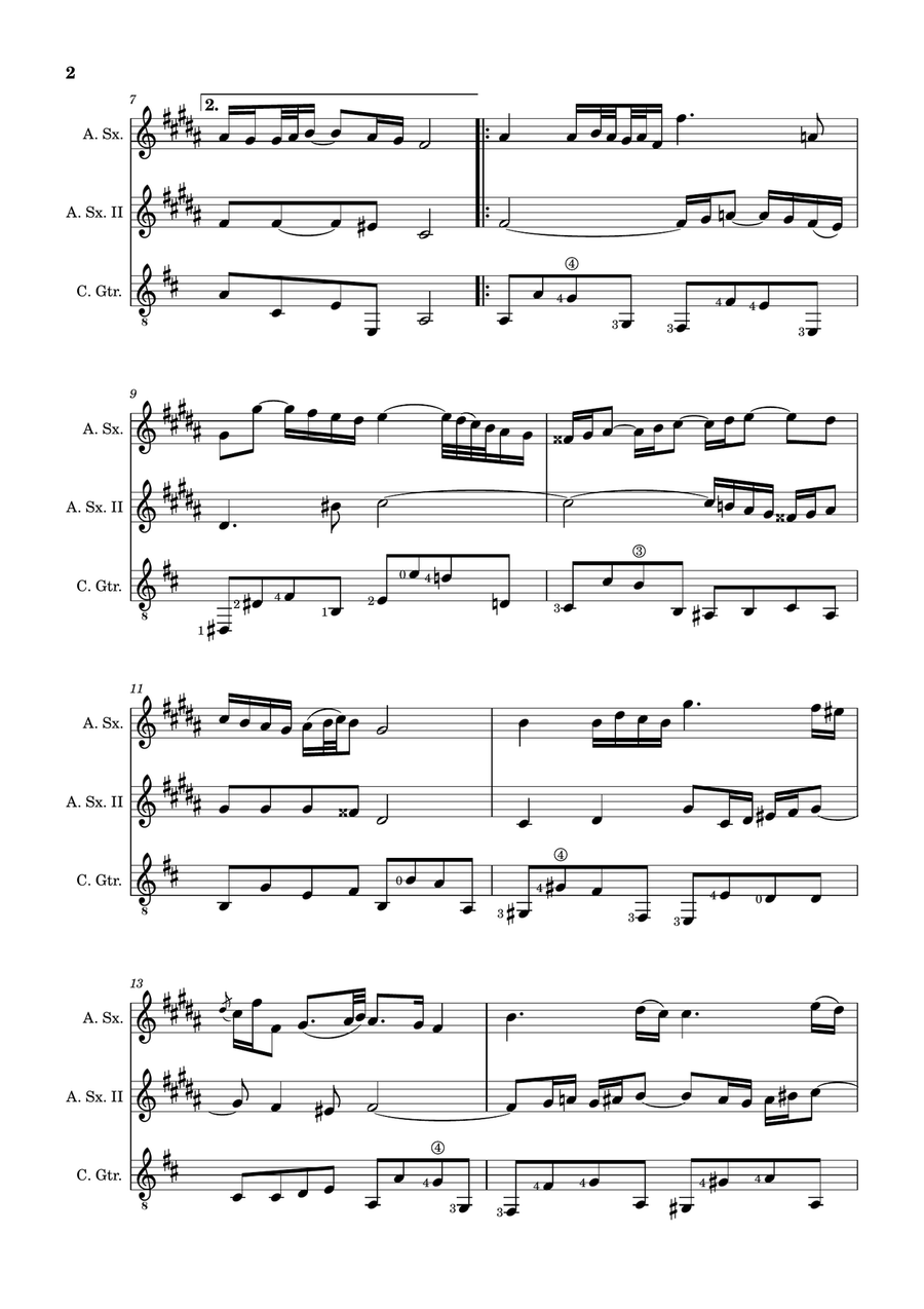 Air on the G String. For Alto Sax Duet and Guitar. Score and Parts. Small Ensemble scores gallery preview page 2