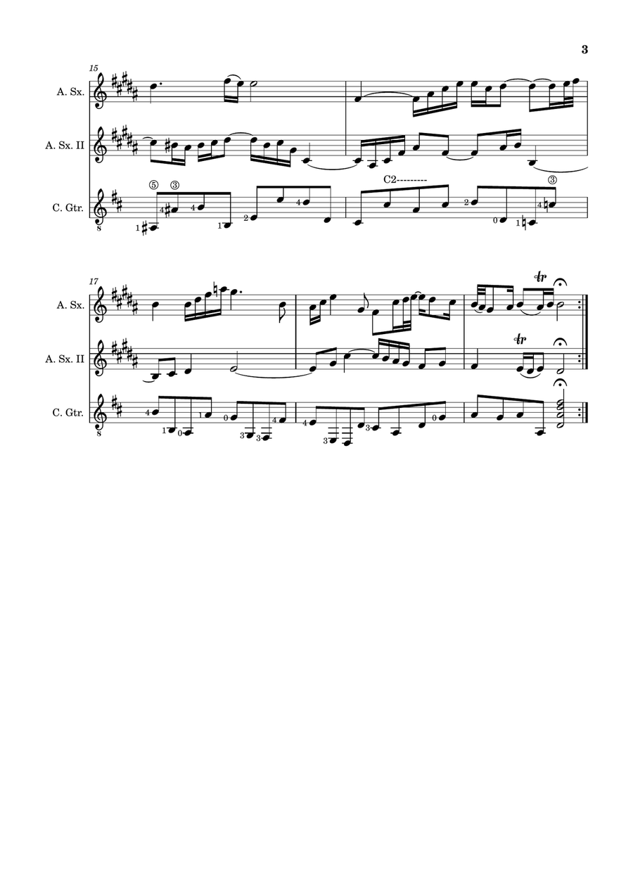 Air on the G String. For Alto Sax Duet and Guitar. Score and Parts. Small Ensemble scores gallery preview page 3