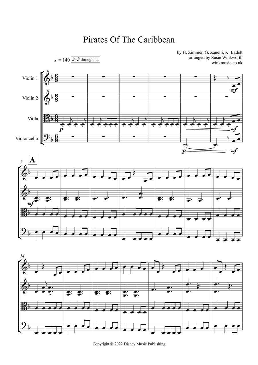 Pirates Of The Caribbean Pirates Of The Caribbean String Quartet scores gallery preview page 4