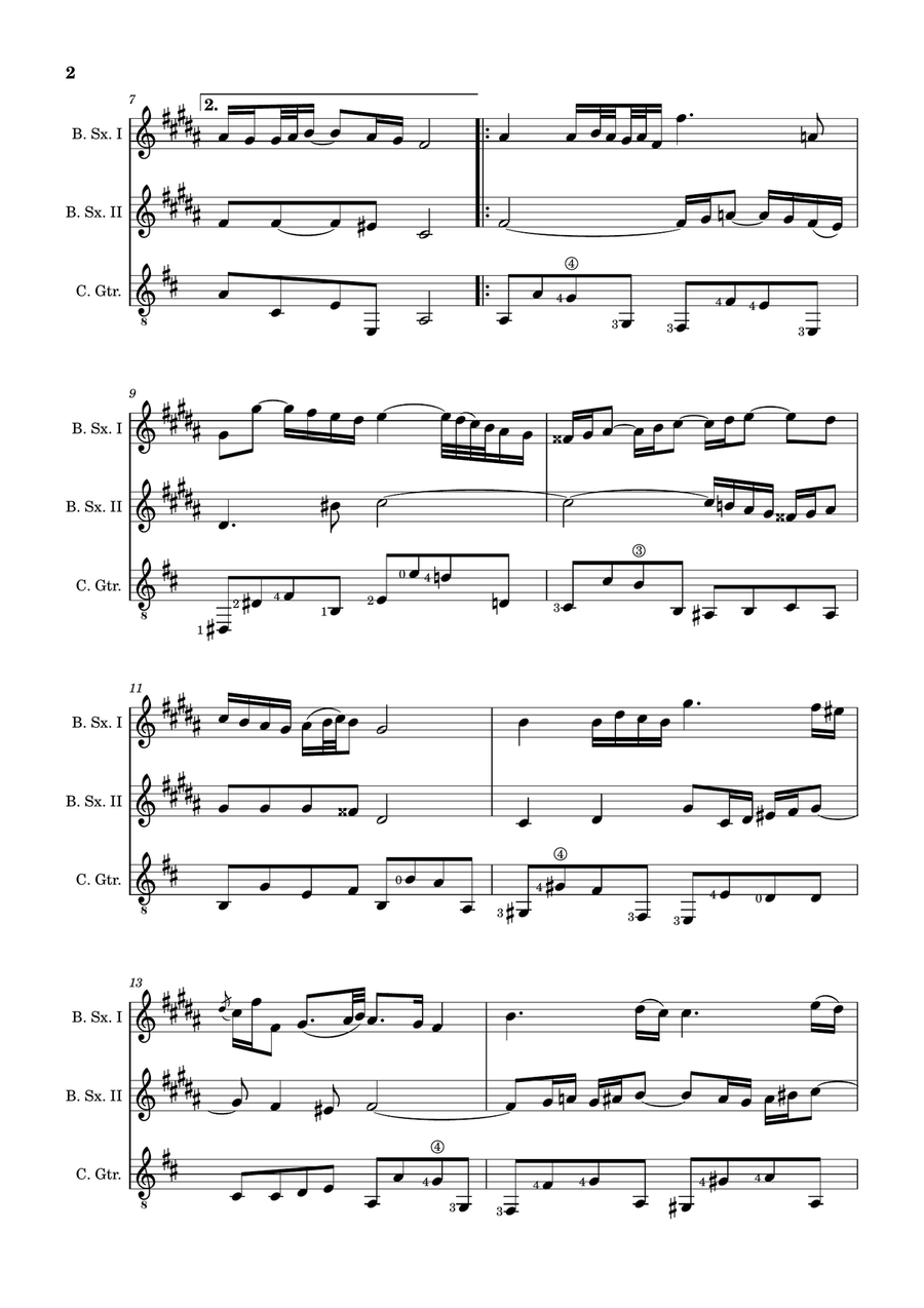 Air on the G String. For Baritone Sax Duet and Guitar. Score and Parts. Small Ensemble scores gallery preview page 2