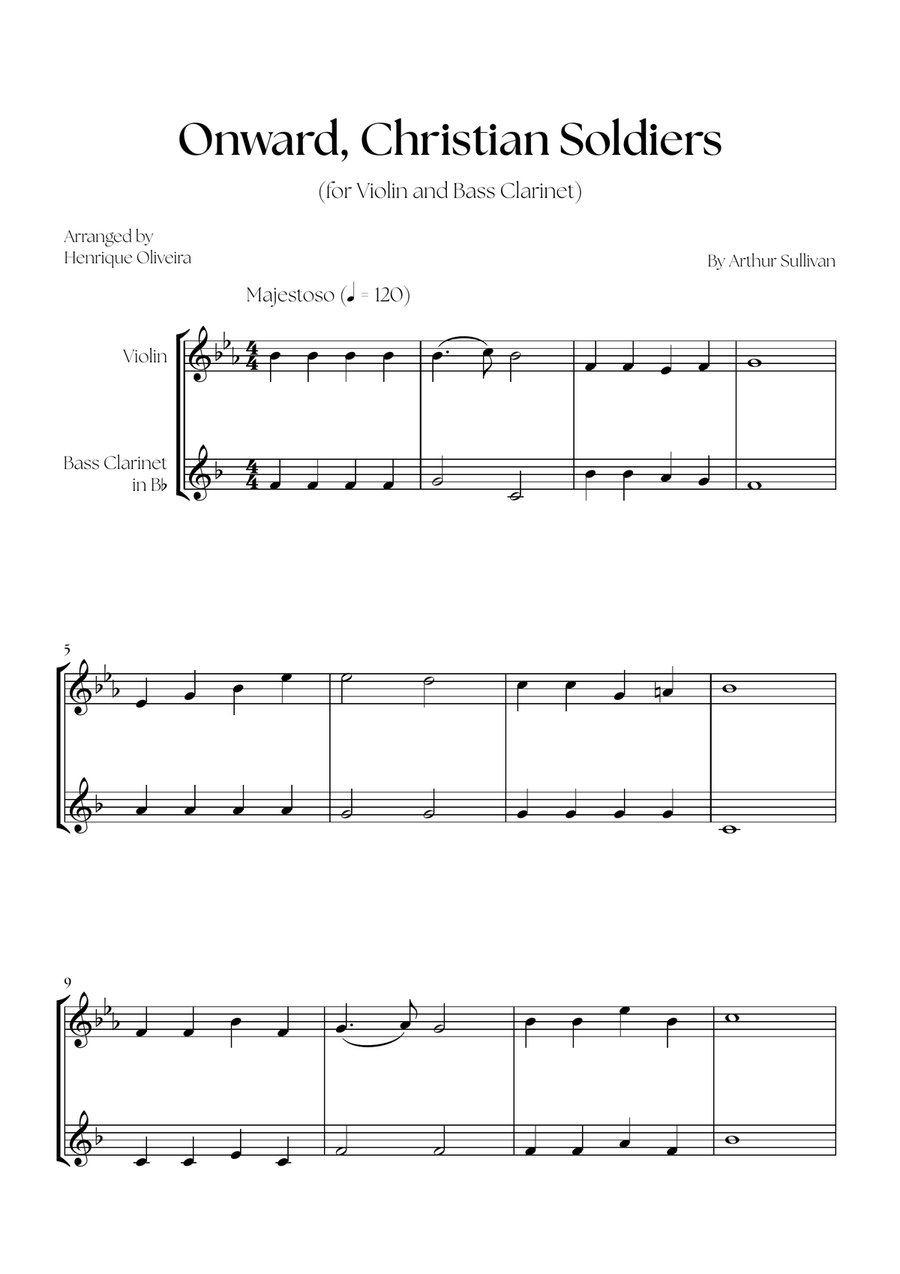 Onward, Christian Soldiers (Violin and Bass Clarinet) Bass Clarinet scores gallery preview page 1
