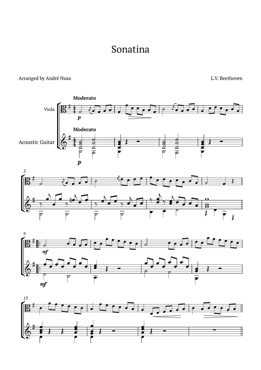 Sonatine in G Major Anh.5 String Duet scores gallery preview page 1