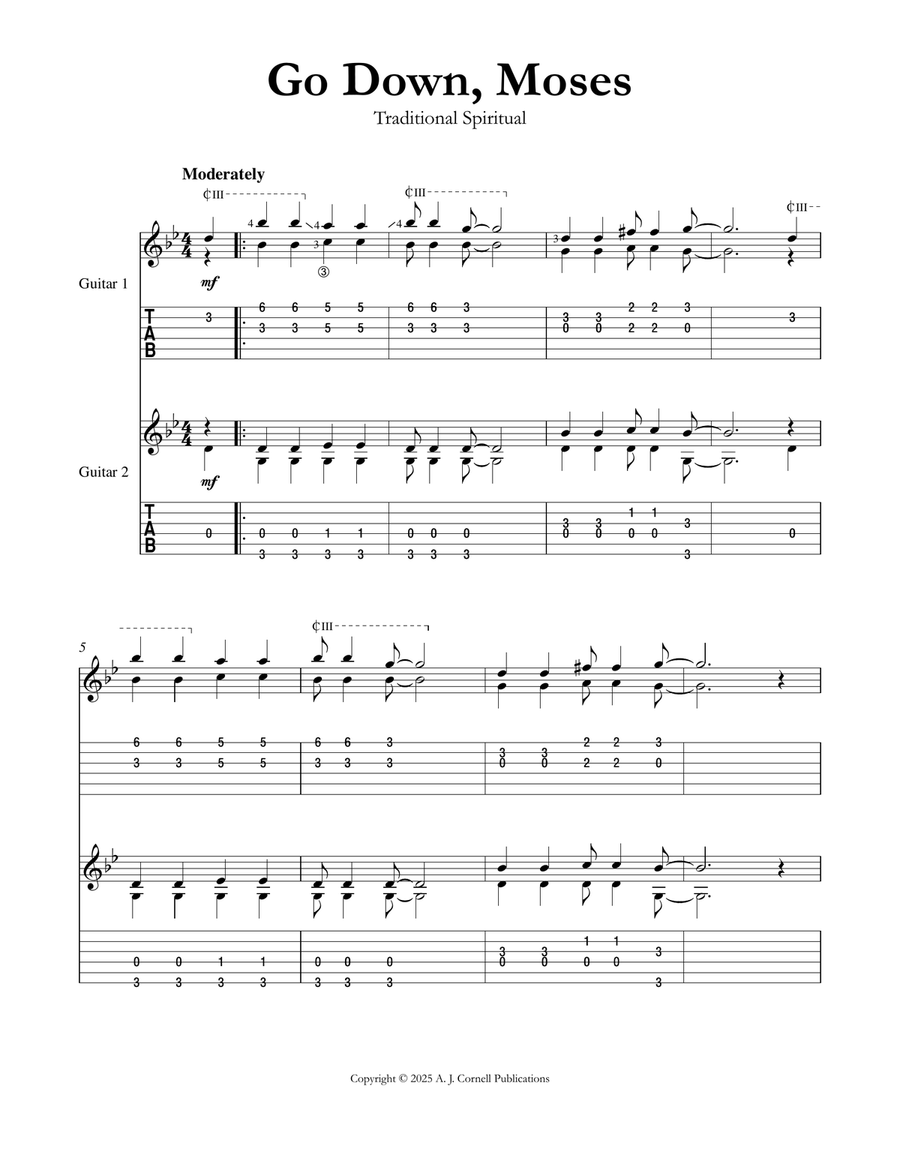 Go Down, Moses Go Down, Moses Guitar scores gallery preview page 1
