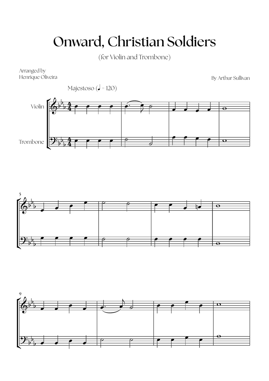 Onward, Christian Soldiers (Violin and Trombone) Trombone scores gallery preview page 1