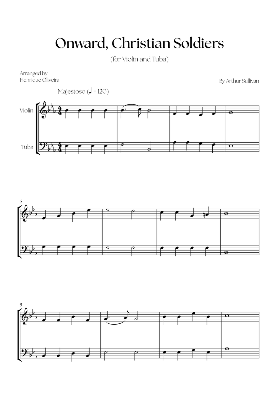 Onward, Christian Soldiers (Violin and Tuba) Tuba scores gallery preview page 1