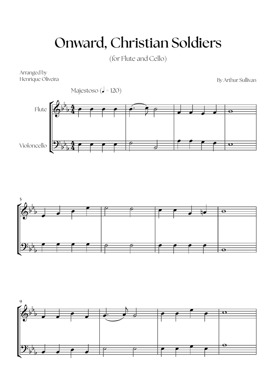 Onward, Christian Soldiers (Flute and Cello) Flute scores gallery preview page 1