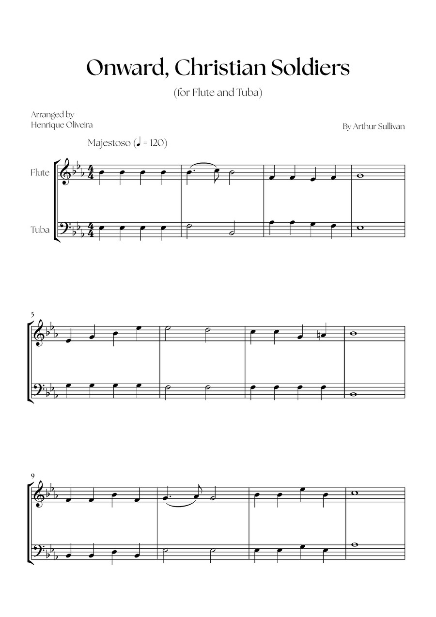 Onward, Christian Soldiers (Flute and Tuba) Flute scores gallery preview page 1