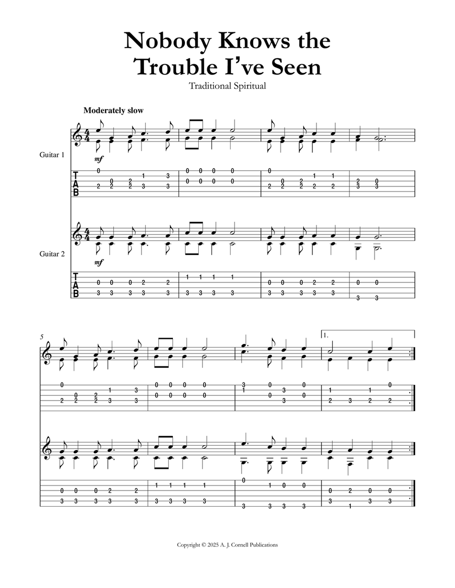 Nobody Knows the Trouble I've Seen Guitar scores gallery preview page 1