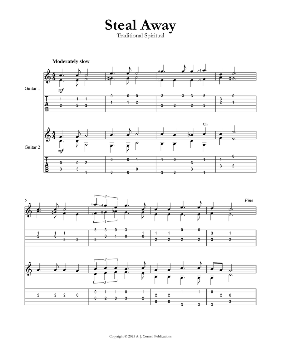 Steal Away Steal Away Guitar scores gallery preview page 1