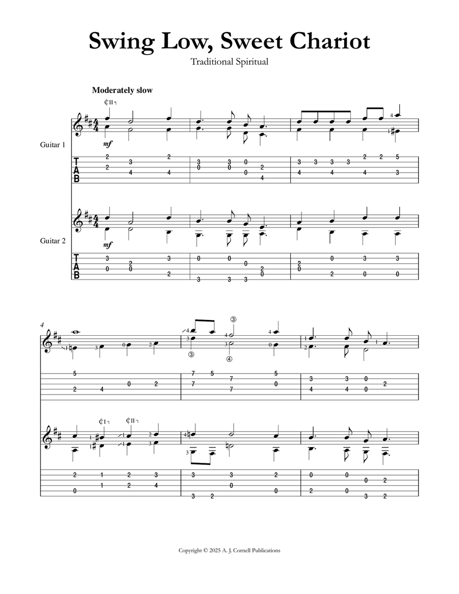 Swing Low, Sweet Chariot Swing Low, Sweet Chariot Guitar scores gallery preview page 1