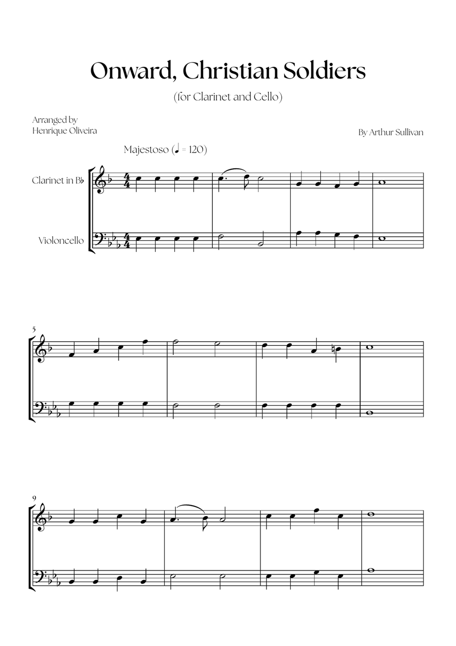 Onward, Christian Soldiers (Clarinet and Cello) B-Flat Clarinet scores gallery preview page 1