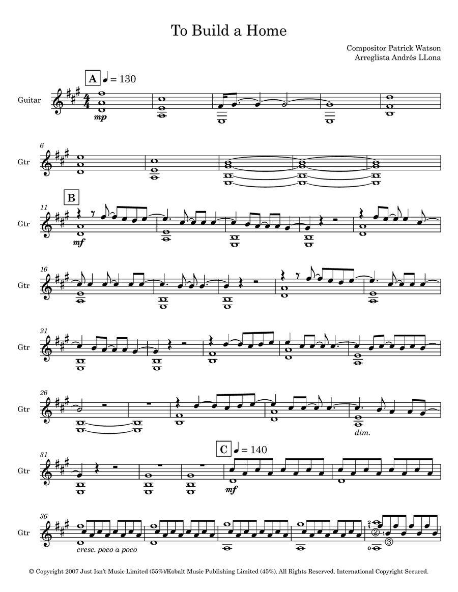 To Build A Home To Build A Home Acoustic Guitar scores gallery preview page 1