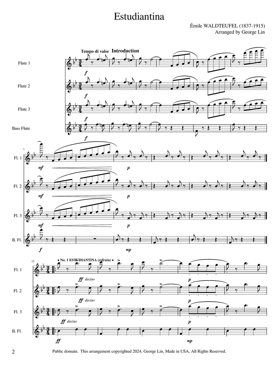Estudiantina Flute Quartet scores gallery preview page 2