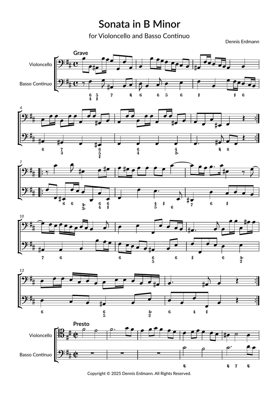 Cello Sonata in B Minor Cello Sonata in B Minor Piano scores gallery preview page 1