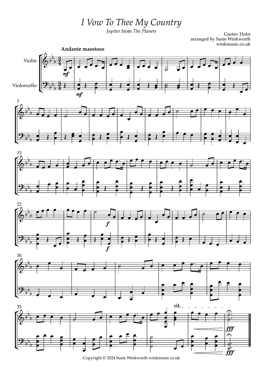 I Vow To Thee My Country String Duet scores gallery preview page 3