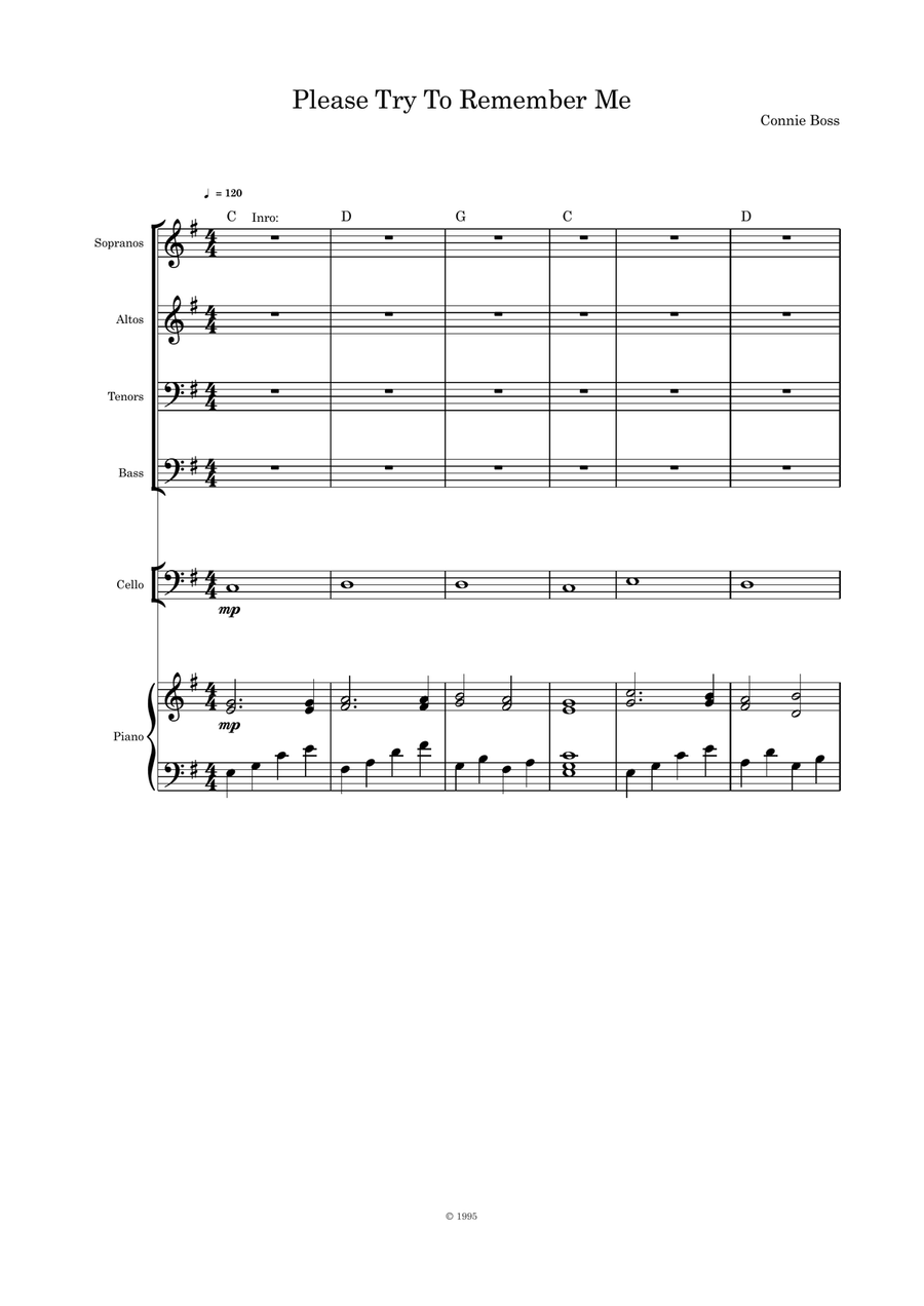 Please Try to Remember Me (Holy Thursday) SATB cello and piano 4-Part scores gallery preview page 1
