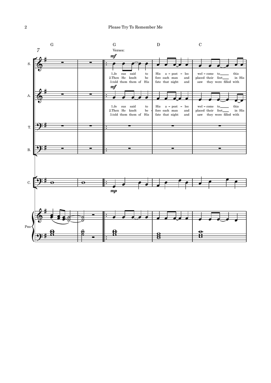 Please Try to Remember Me (Holy Thursday) SATB cello and piano 4-Part scores gallery preview page 2