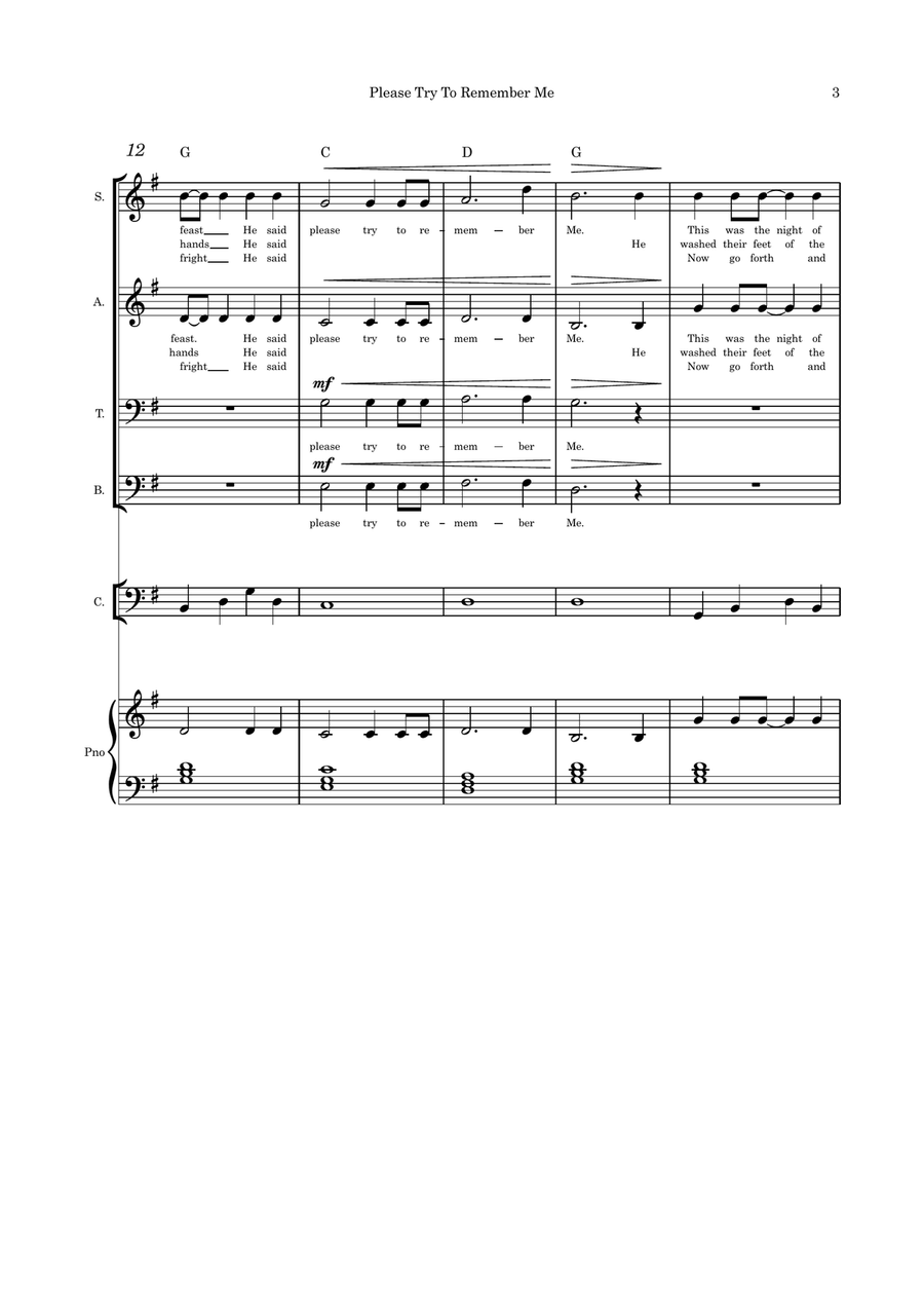 Please Try to Remember Me (Holy Thursday) SATB cello and piano 4-Part scores gallery preview page 3