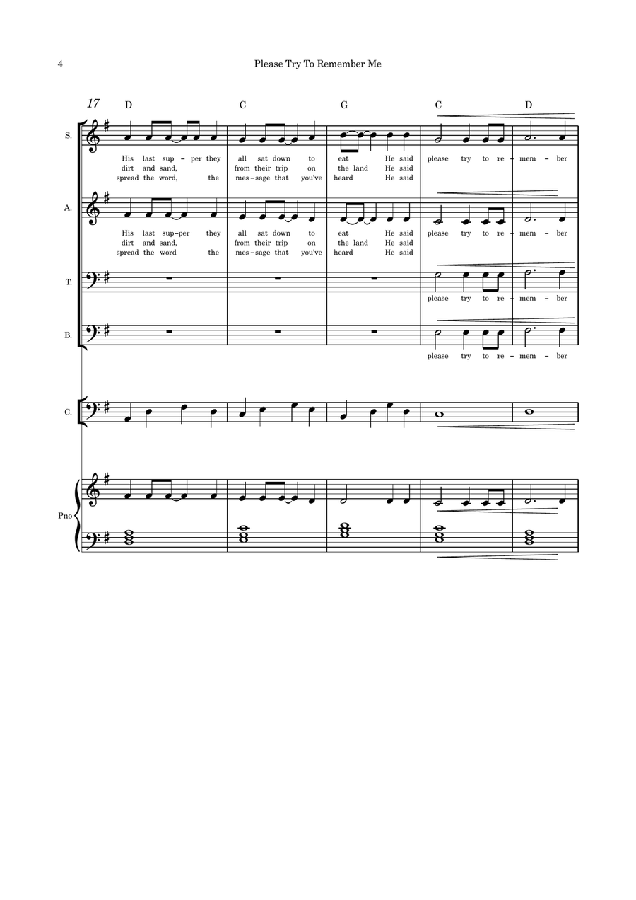 Please Try to Remember Me (Holy Thursday) SATB cello and piano 4-Part scores gallery preview page 4