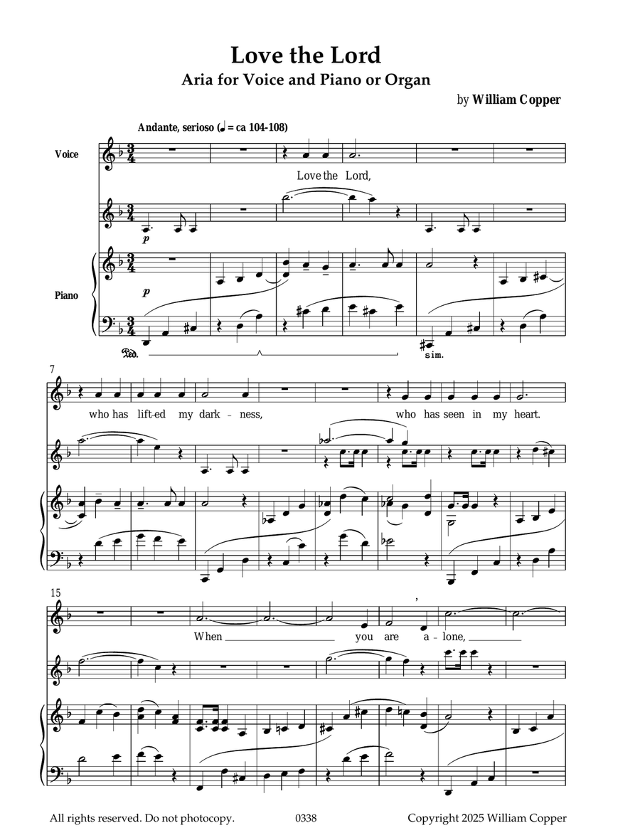 Love the Lord, Aria for Voice and Piano or Organ Piano, Vocal scores gallery preview page 1