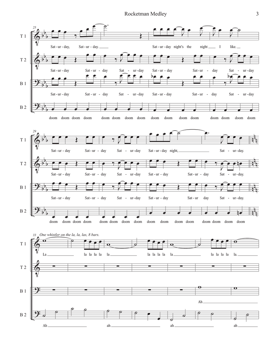 Medley: Your Song with Saturday Night's Alright (For Fighting), Rocket Man (I Think It's Gonna Be... TTBB scores gallery preview page 3