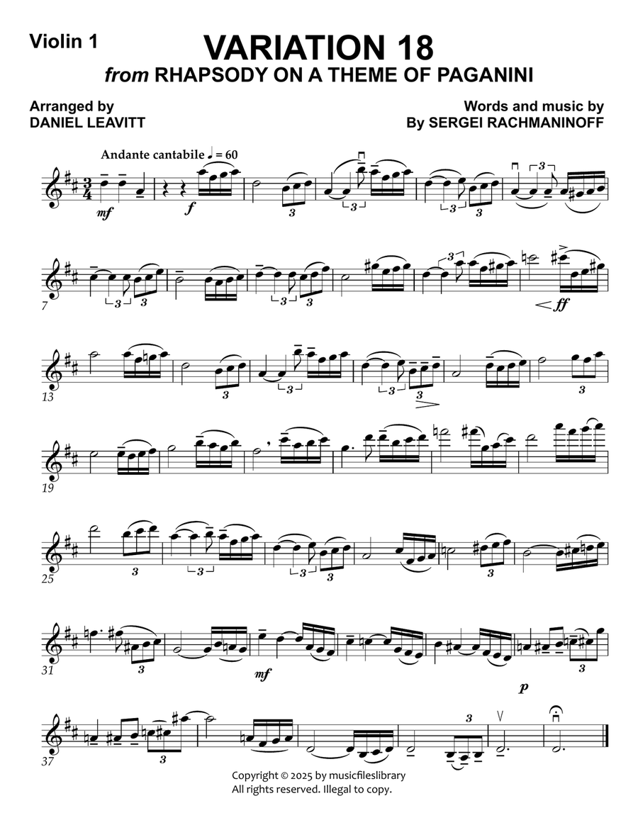 Variation 18 from Rhapsody on a Theme of Paganini String Quartet scores gallery preview page 4