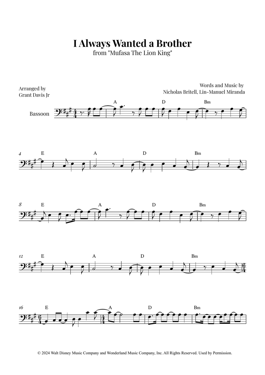 I Always Wanted A Brother Bassoon Solo scores gallery preview page 1