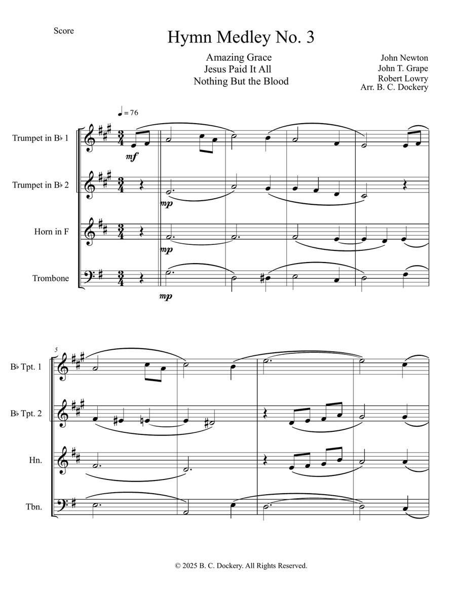 Hymn Medley No. 3 (Brass Quartet) Brass Quartet scores gallery preview page 1