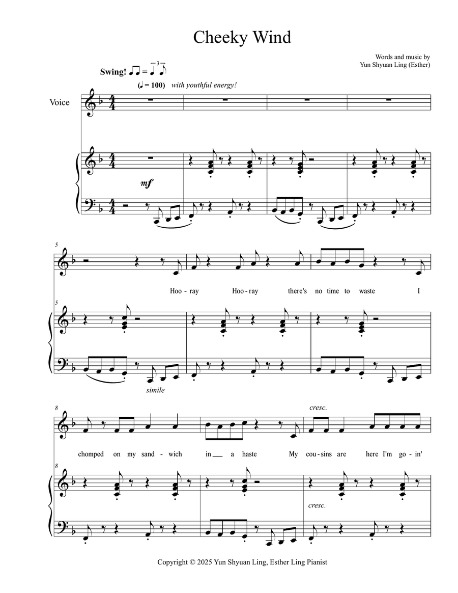 Cheeky Wind Unison Choir scores gallery preview page 1