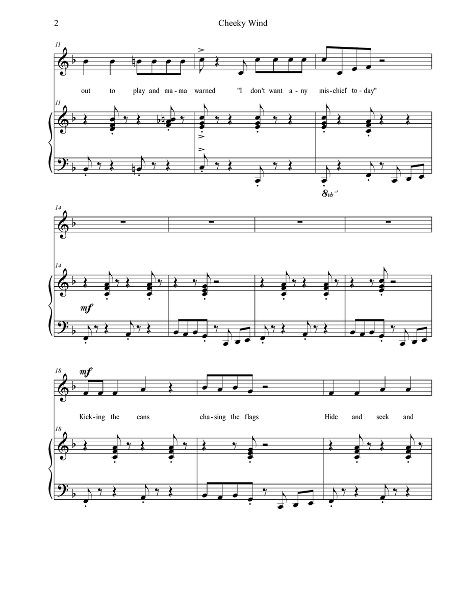 Cheeky Wind Unison Choir scores gallery preview page 2