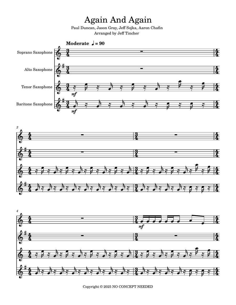 Again And Again Saxophone Quartet scores gallery preview page 2