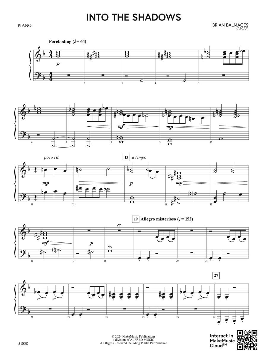 Into the Shadows: Piano Accompaniment Piano Accompaniment scores gallery preview page 1
