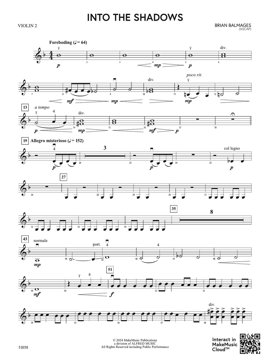 Into the Shadows: 2nd Violin Violin scores gallery preview page 1