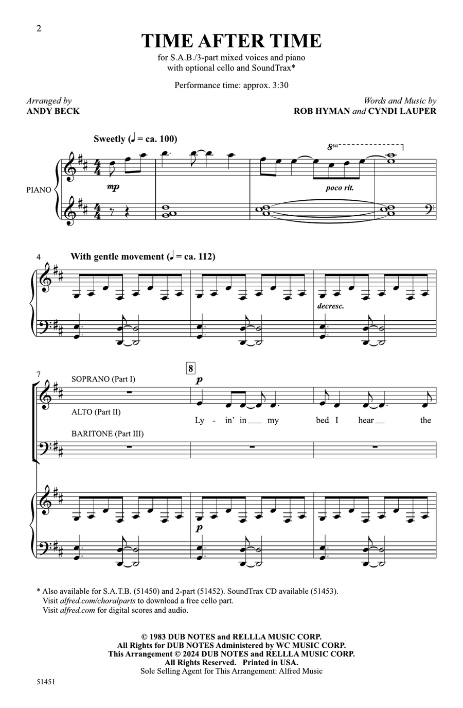 Time After Time Time After Time Choir scores gallery preview page 1