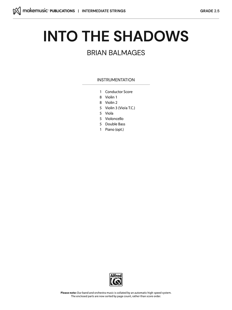 Into the Shadows: Score Into the Shadows: Score String Orchestra scores gallery preview page 1