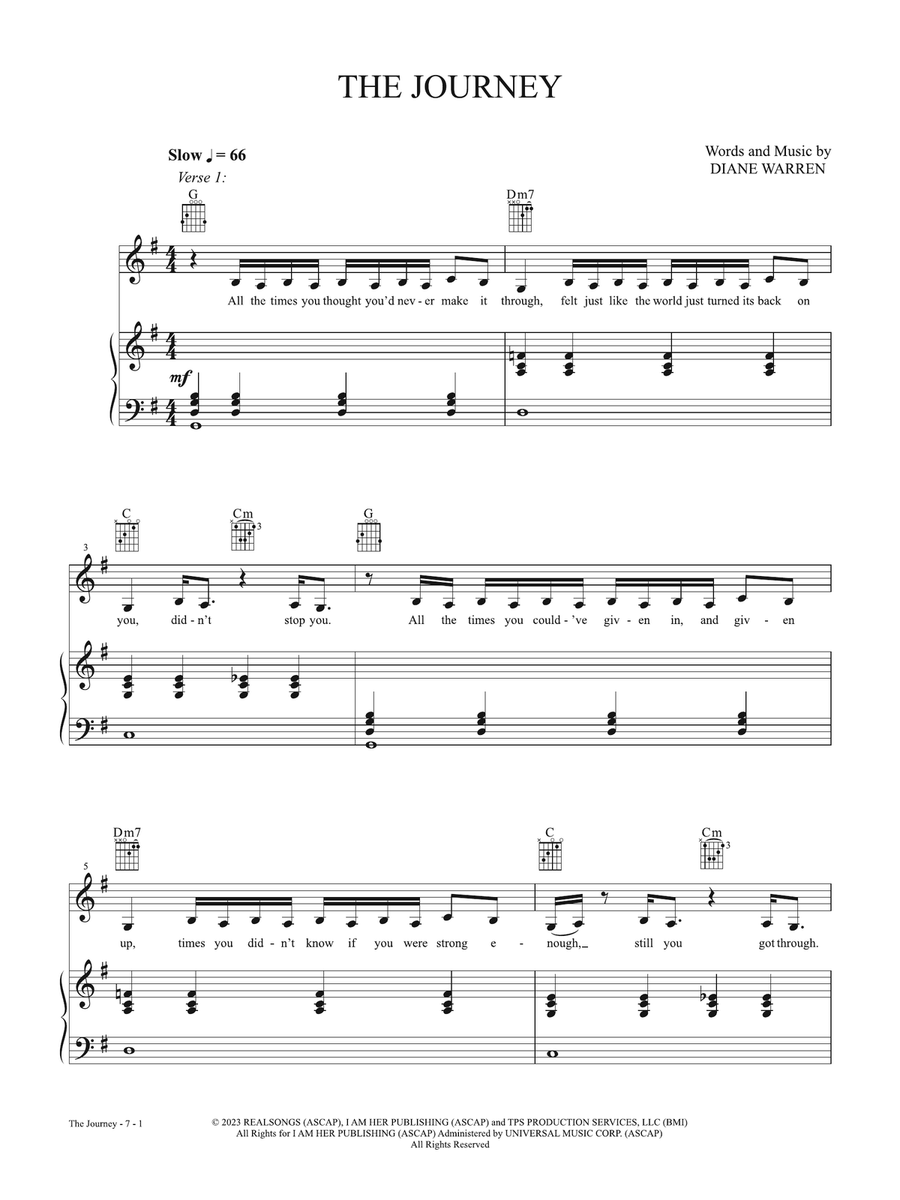 The Journey from the film The Six Triple Eight Piano, Vocal, Guitar scores gallery preview page 1