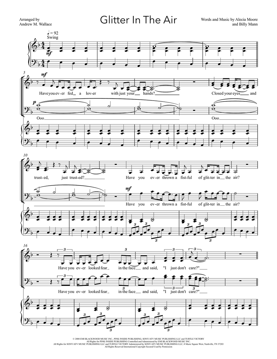Glitter In The Air 4-Part scores gallery preview page 1