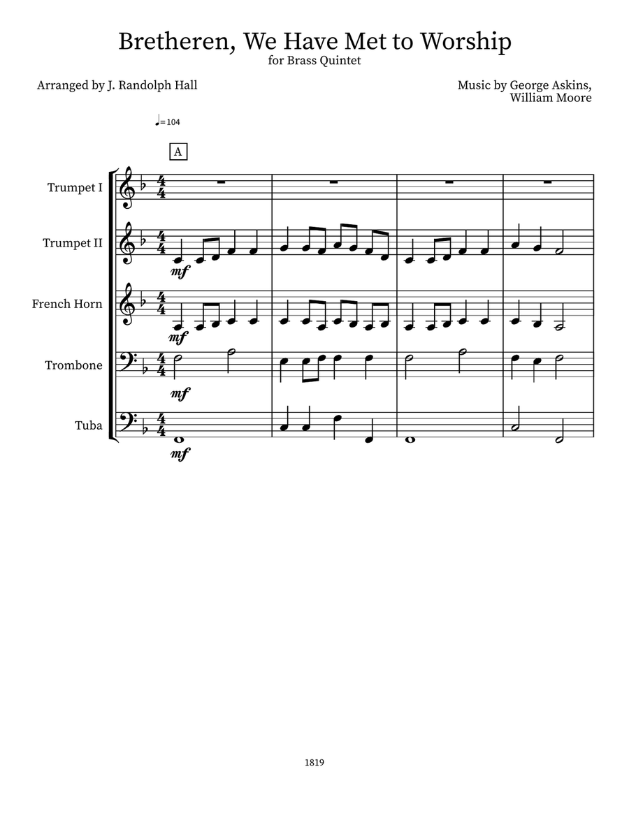 Bretheren, We Have Met to Worship Small Ensemble scores gallery preview page 1