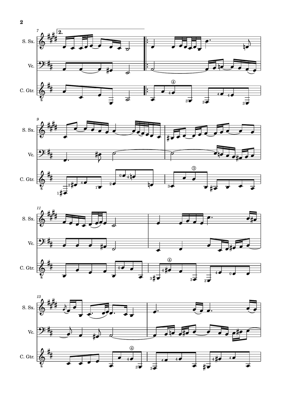 Air on the G String. For S. Sax, Cello and Guitar. Score and Parts. Small Ensemble scores gallery preview page 2