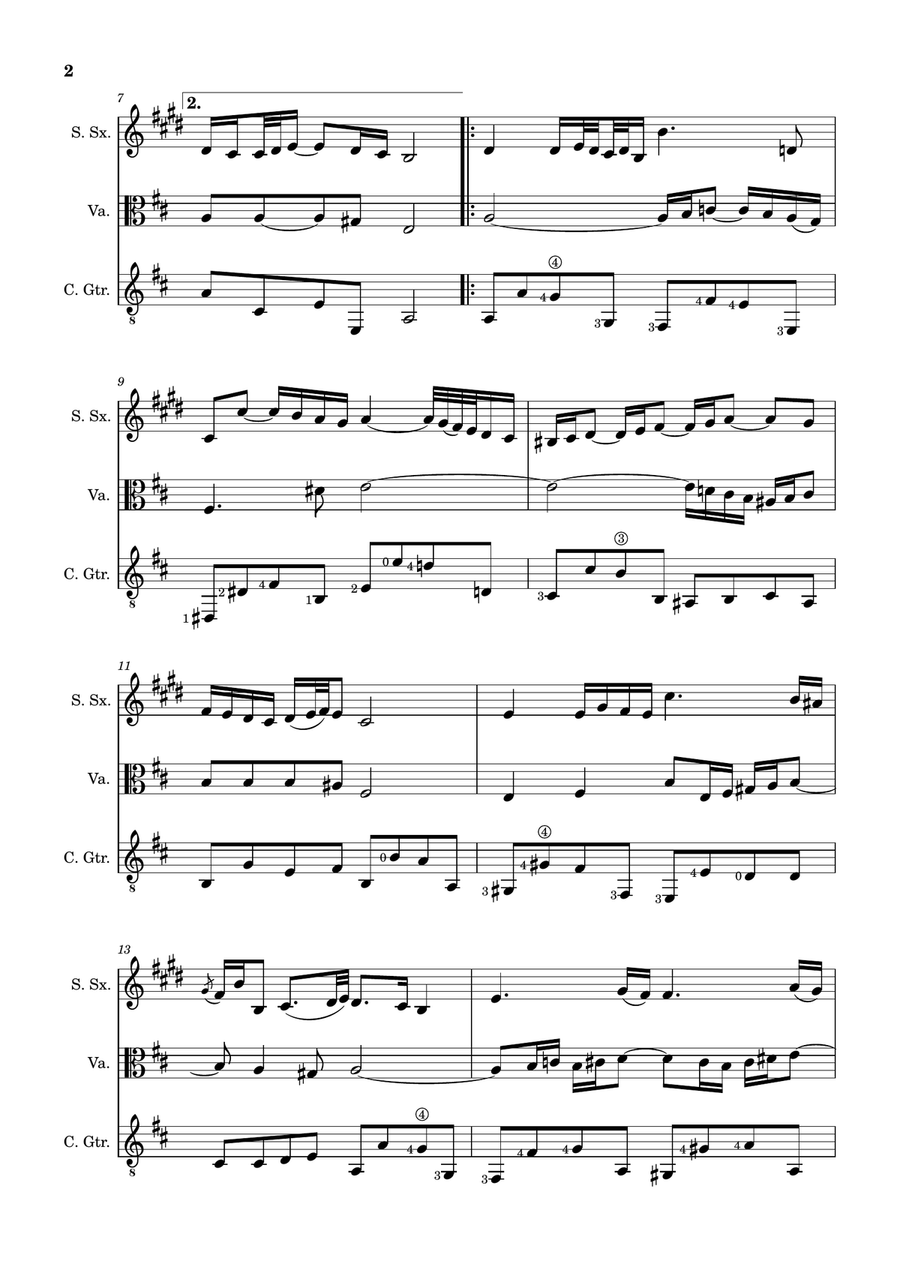 Air on the G String. For S. Sax, Viola and Guitar. Score and Parts. Small Ensemble scores gallery preview page 2