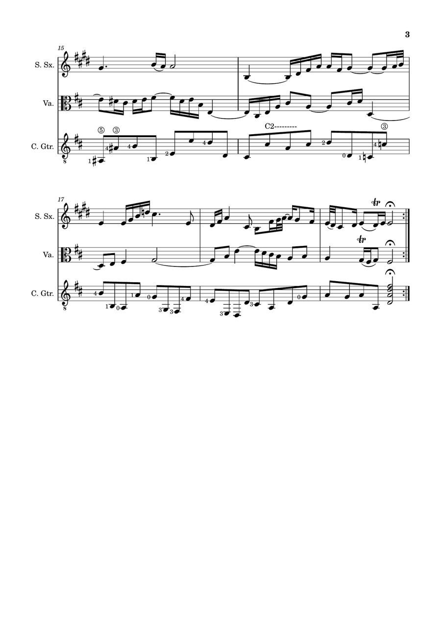 Air on the G String. For S. Sax, Viola and Guitar. Score and Parts. Small Ensemble scores gallery preview page 3