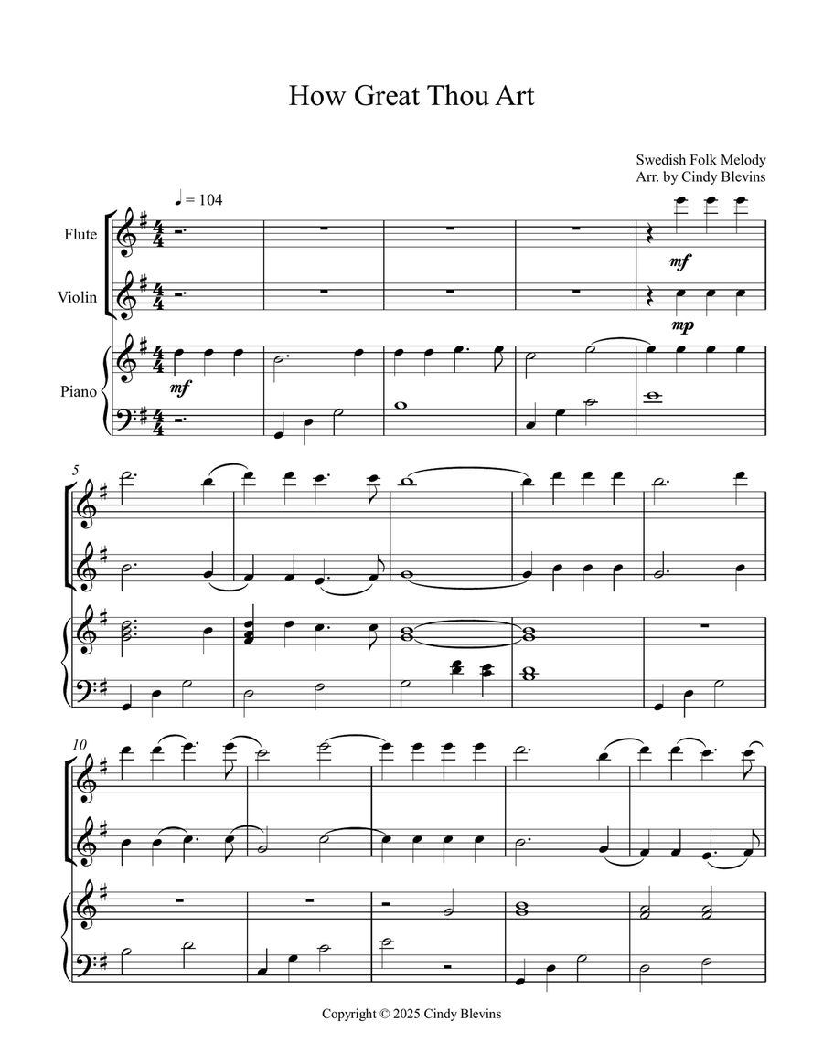 How Great Thou Art, for Flute, Violin and Piano Flute scores gallery preview page 2
