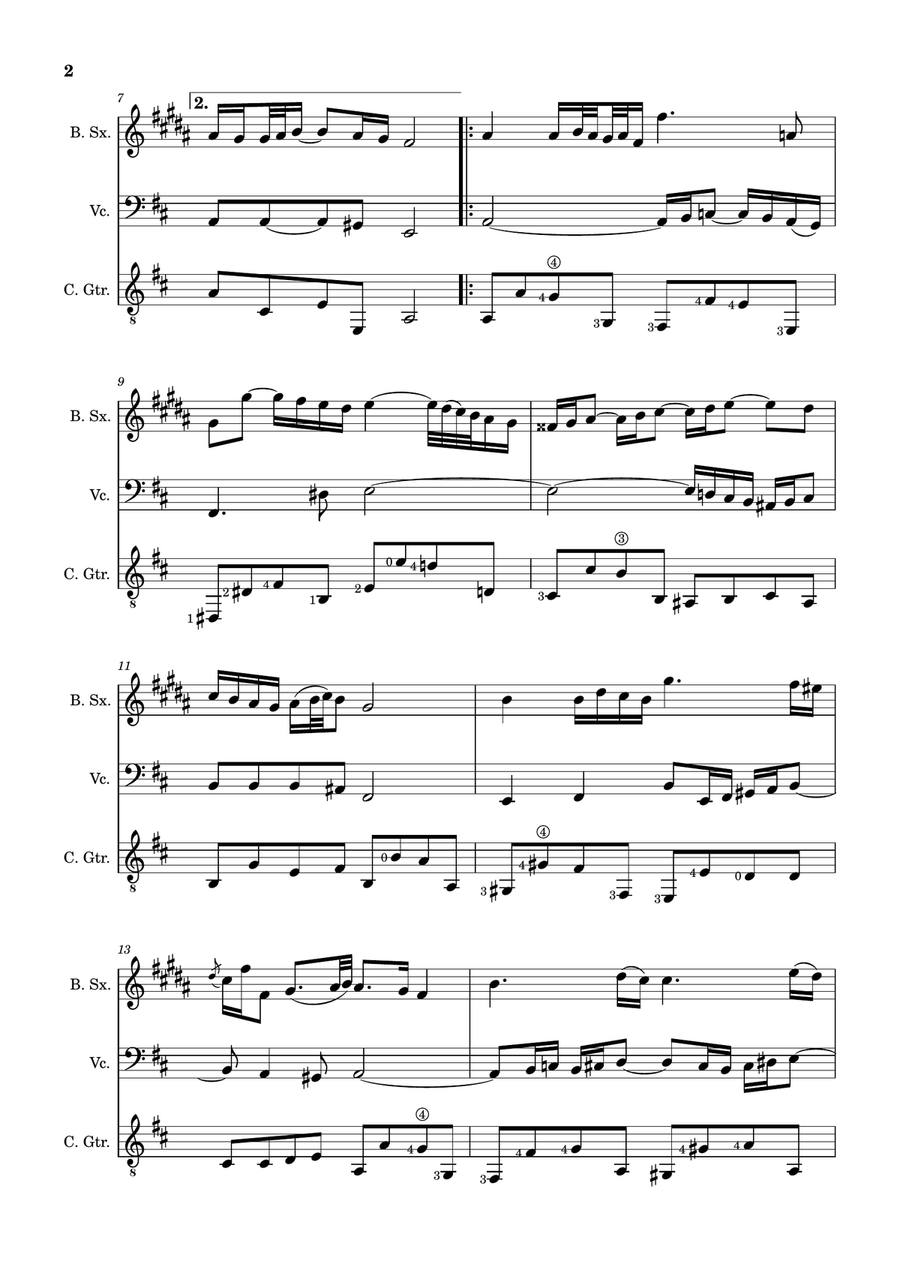 Air on the G String. For B. Sax, Cello and Guitar. Score and Parts. Small Ensemble scores gallery preview page 2
