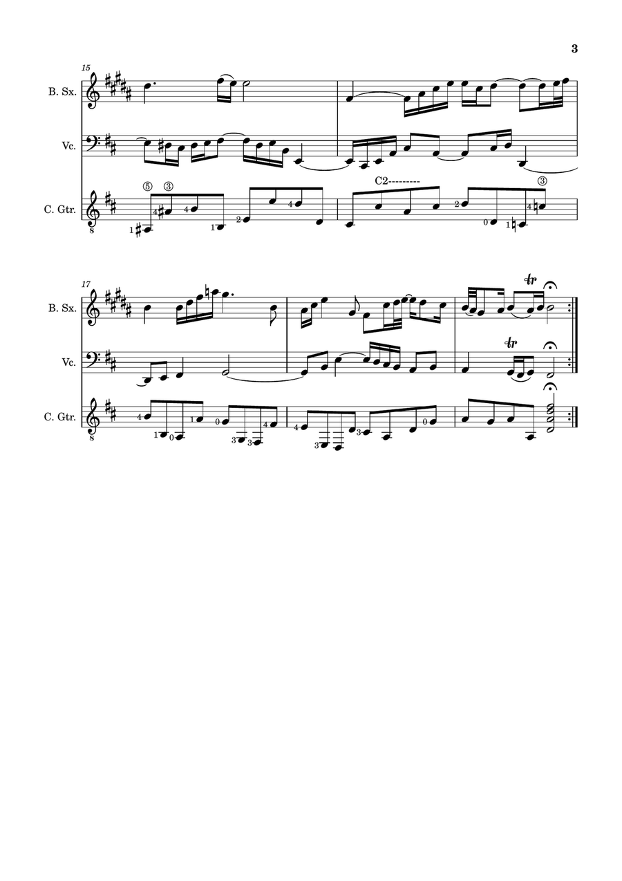 Air on the G String. For B. Sax, Cello and Guitar. Score and Parts. Small Ensemble scores gallery preview page 3