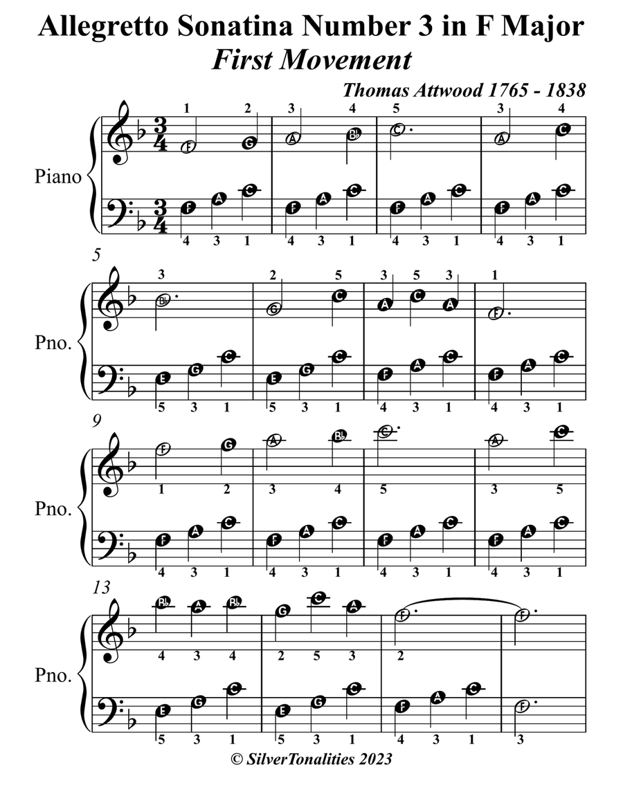 Allegretto Sonatina Number 3 in F Major First Movement Easy Piano Sheet Music Piano Method scores gallery preview page 2