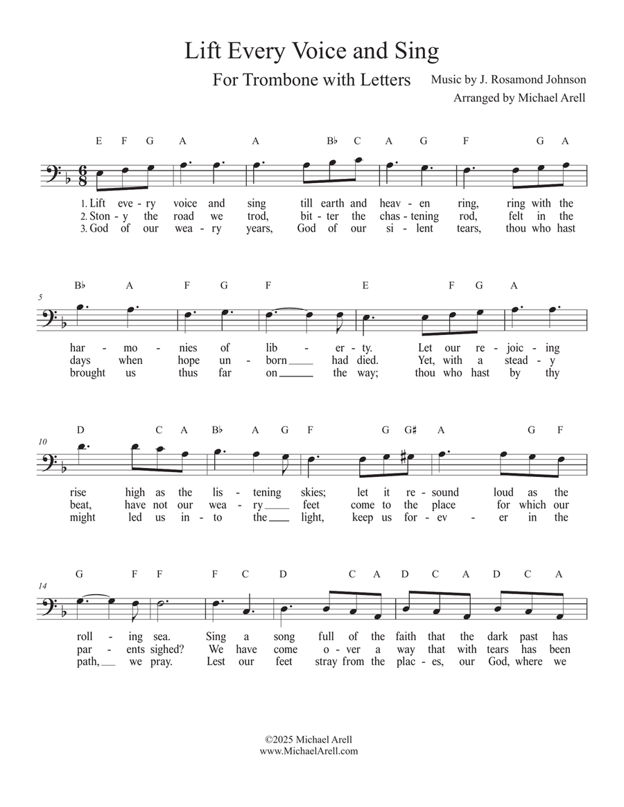 Lift Every Voice and Sing for Trombone Bass Trombone scores gallery preview page 1