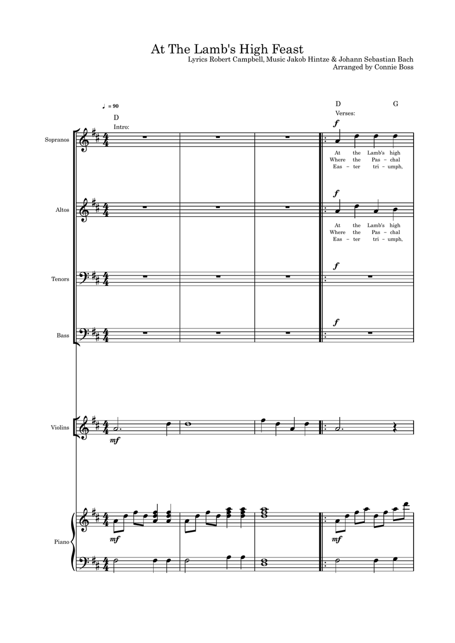 At The Lamb's High Feast SATB violin or flute or cello and piano with parts 4-Part scores gallery preview page 1